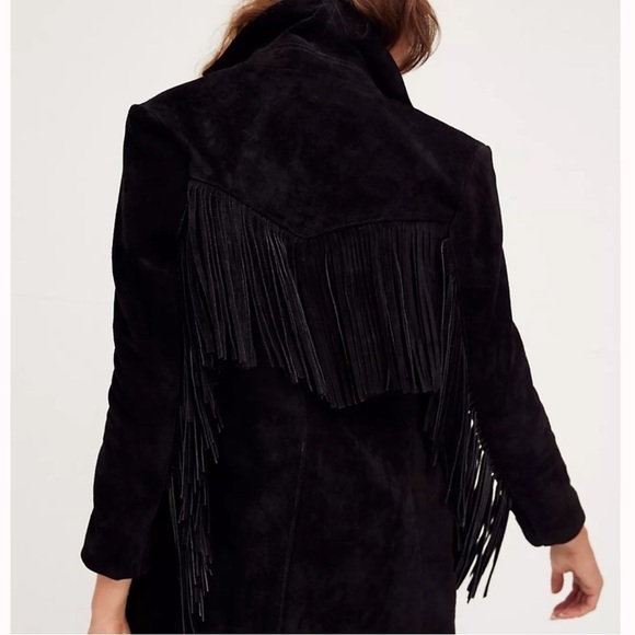 [🌟 PRICE FIRM] Free People Black Marlboro Fringe Genuine Leather Blazer Jacket - Picture 3 of 16